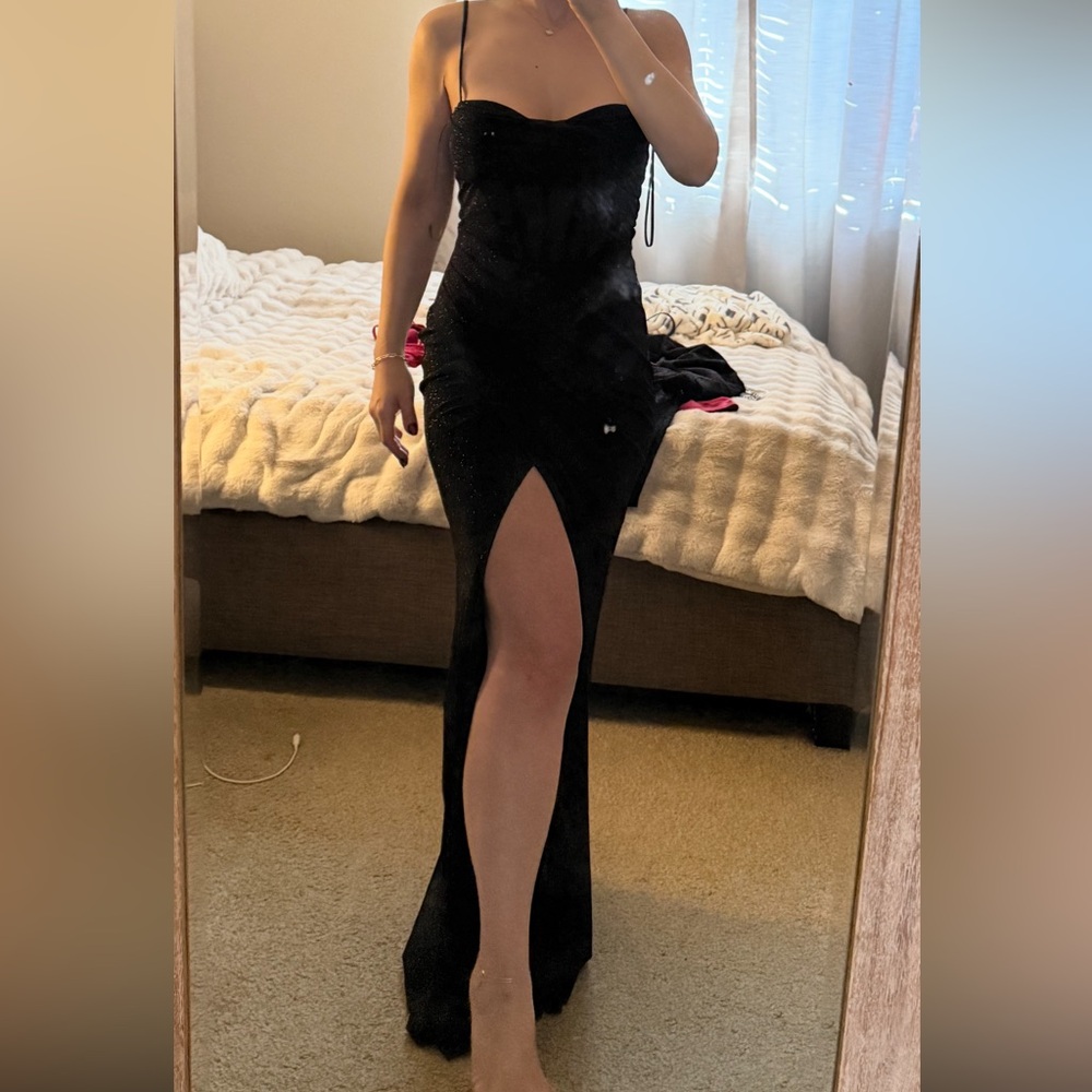 Black Sparkle Halter Maxi Dress with Front Slit